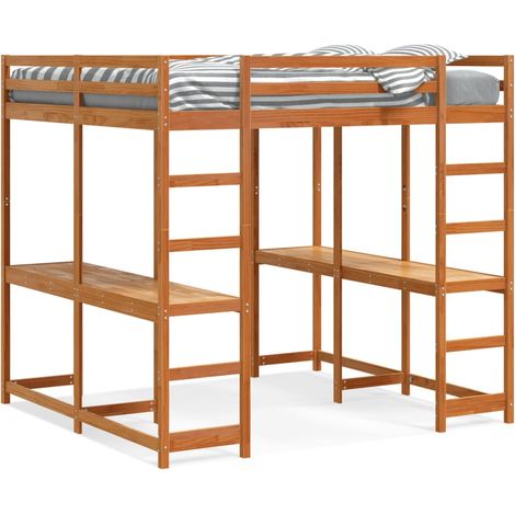 Maison Exclusive - Letto Soppalco Scrivania e Scala Marrone Cera 160x200cm Pino