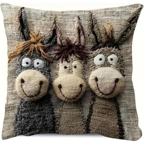 Housse de coussin Vintage Âne - 45,7 x 45,7 cm avec impression 2D en polyester et fermeture éclair cachée (1/5)