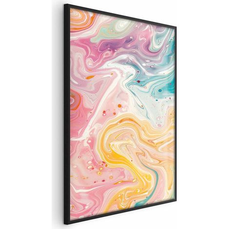 Poster – Farbenfrohes Chaos – dynamische Formen in Rosa-, Gelb- und Blautönen (1/4)
