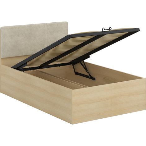 Cama con cajón 120x200 somier incluido Téana Madera y Beige (1/4)