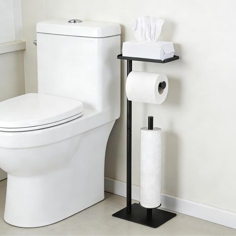 Porte Papier Toilette sur Pied, Dérouleur Papier Toilette sur Pied avec étagère supérieure, Support pour 4 Rouleaux WC de Rechange, Salle de Bain (1/5)