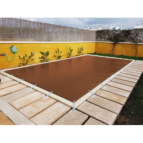 Bâche de protection hivernale pour piscine de 3 x 7,5 m plus 15 cm de chaque côté pour ancrage marron (extérieur) / marron (intérieur) (1/4)