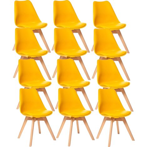 12 Chaises Tulipes Salle à Manger Scandinaves Bm Home Salle de Bureau, Pieds en Bois de Hêtre Massif, Colorie Jaune Moutarde (1/5)