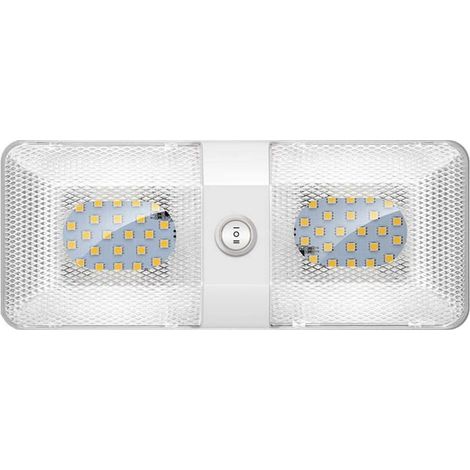 Lot de 2 Plafonniers LED 12V Camping-Car, Lumière Intérieure Super Lumineuse avec Interrupteur, Éclairage Double Dôme pour Caravane, Van, Bateau - Blanc (1/5)