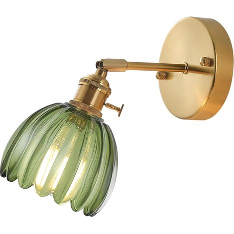 Applique Murale Vintage en Verre avec Douille E27 et Interrupteur Rotatif, Applique Murale Décorative avec Abat-Jour en Forme de Pétale pour Chambre, Couloir ou Salon (vert, lot de 1) (1/5)