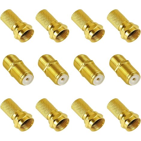 12 Pièces Kit F-Connecteur 4 Fiches F Plaquées Doré 8 Connecteurs F 7mm Adaptateur Antenne Sat Connecteur d'Adaptateur SAT avec Joint Caoutchouc pour Câble d'Antenne Coaxial Câble Satellite (1/5)
