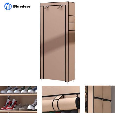 Rangement Armoire étagères à Chaussures 10 Couches Meubles à Chaussures avec Housse Marron (1/4)