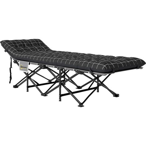 Lit de camping pliant avec matelas ergonomique cadre métallique noir 190x60x35cm