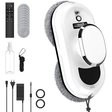 Robot Nettoyeur Vitre, 5800Pa Robot Laveur de Vitre Automatique avec Télécommande, Navigation Intelligente et Détection Des Bords, Système de Sécurité, 10 Chiffons, pour Toutes Les Surfaces Lisses (1/5)
