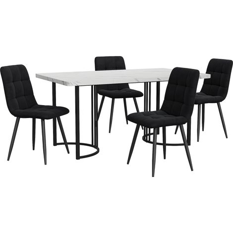 CAIziEnsemble repas 5 pcs, table 140x80 cm, pieds métal noir,4 chaises velours (1/5)