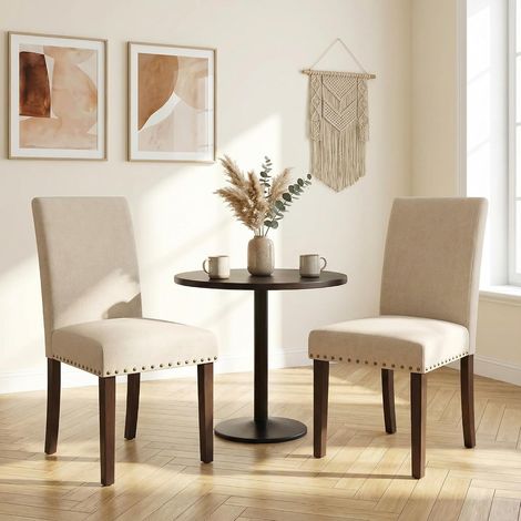 Set 2 Sedie Sala Da Pranzo, Imbottite Dal Design Intramontabile Con Gambe In Legno Massello, Parsons con bordo chiodato, Per Cucina, Sala Da Pranzo, Beige (1/5)