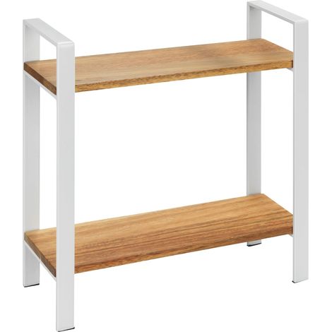 Étagère de cuisine Louisa  Rangement pratique avec 2 étagères en bois d'acacia  Support épices en métal blanc  Dimensions (l x h x p) 32 x 33 x 11 cm  Design moderne (1/5)