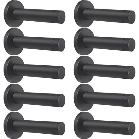 Confezione da 10 fermaporta in acciaio inox 304 per impieghi gravosi da 9 cm con punte in gomma, montaggio a parete, protezione e smorzamento del rumore, nero opaco