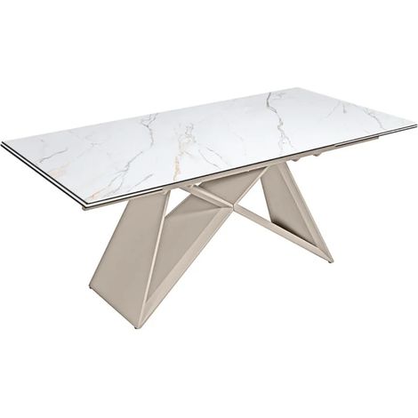 Table extensible 180 à 260 cm céramique marbrée pied beige - ISAURE