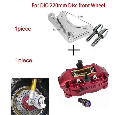 Étrier de frein à disque pour moto, 200 mm/220 mm, avant/arrière, 4 pistons, montage radial, vitesse de rotation de 82 mm, pour scooter RSZ, Jog, Dirt Pit Bike, Grom - Support en D rouge 220 (1/5)