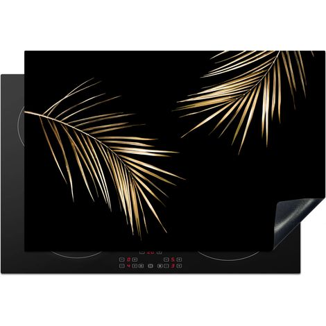 Induction Hob Protector Leaves - Plants - Gold - Black - Luxury 76x51.5 cm