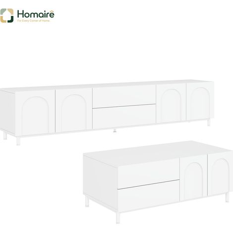 Couchtisch aus MDF weiß 180 x 40 x 48 cm mit Stauraum HOMAIRE (1/5)