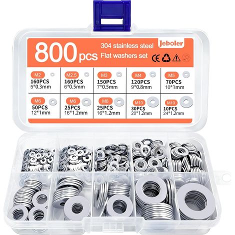 800 Stück Metallscheiben für Türscharniere, runde Dichtungsscheiben aus Edelstahl, 10 Größen für Innenausbau, Fabrikreparaturen und Außenbau (1/5)