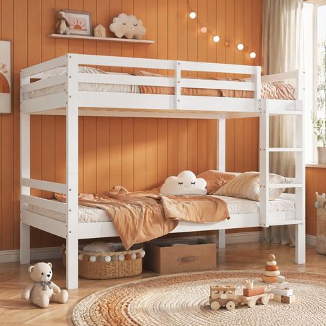 Litera infantil 90x200 cm de madera blanca, separable para dormitorio, sin colchón -FLORAGRACE (1/5)