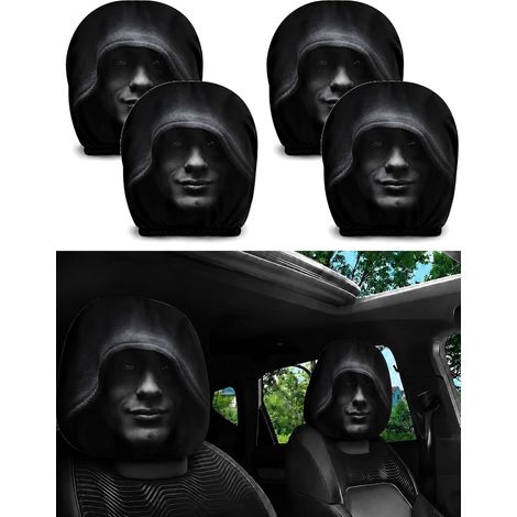Lot de 2 housses d'appui-tête avec motif visage de fantôme, motif visage effrayant, modèles élastiques universels pour appuie-tête avec effets lumineux - Décoration amusante pour intérieur de voiture (1/5)