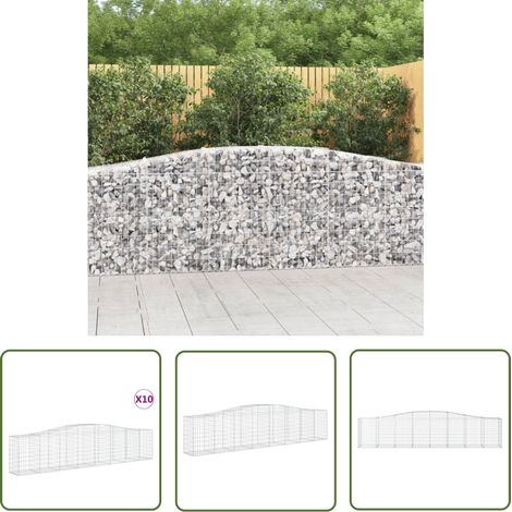 The Living Store Paniers à gabions arqués 10 pcs 400x50x80/100 cm Fer galvanisé - Panier Gabion - Gabion - Mur Gabion - Clôture Jardin - Décoration Jardin (1/5)