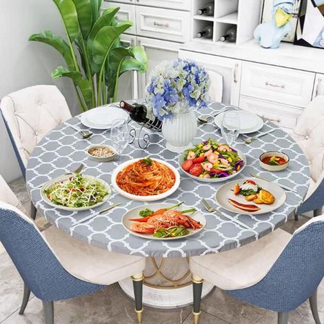 Runde Tischdecke 96cm, wasserdicht, abwischbar, grau, elastisch