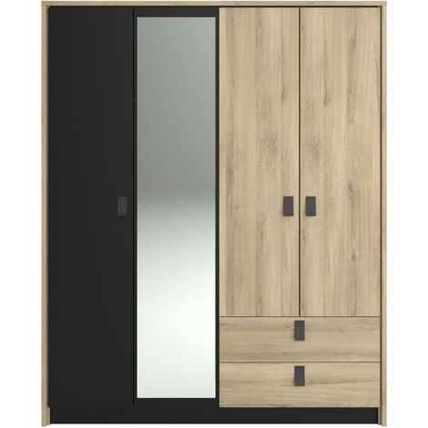 Armoire - Chene / Noir - 4 portes 2 tiroirs - 162 x 52,1 x 199,2 cm - PARISOT (1/5)