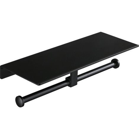 Toilet Paper Holder Black Double Roll Toilet Paper Holder No Punching Toilet Tissue Box Mobile Phone Holder Hotel (1/4)