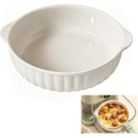 Auflaufform Keramik 700ml mit Griffen, 7,5 Zoll Runde Backform für Lasagne Fleisch Gemüse, 19 x 15,5 x 5,5 cm Glatte Glasur Keramische Auflaufform für Heißluftfritteuse Mikrowelle und Backofen (1/5)