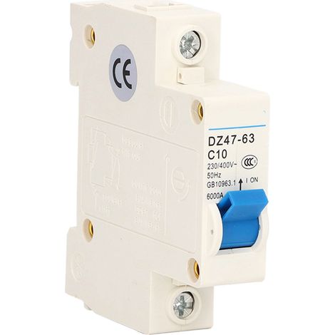 Disjoncteur 1P 10A DZ47-63 C10, protection différentielle, montage sur rail DIN, 230V/400V. (1/5)