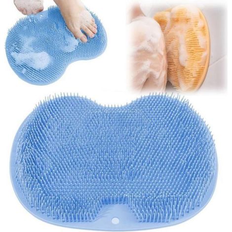 Tapis De Douche - Tapis De Nettoyage Dos Et Pieds En Silicone - 30 X 22 Cm - Bleu - 1 Piece (1/5)