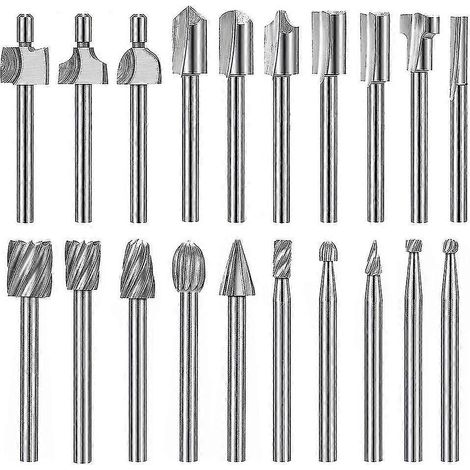 20 fraises à graver en carbure HSS pour défonceuse Dremel, queue de 3 mm (1/8"), compatibles avec Dremel Proxxon (1/5)