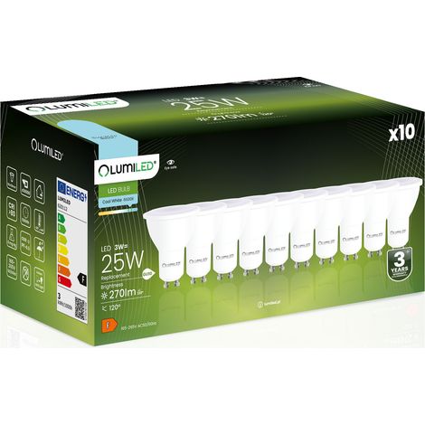 10x LED-Lampe GU10 Spot PAR16 3W = 25W 270lm 6500K Kaltweiß 120° LUMILED