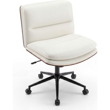 Chaise de Bureau sans Accoudoirs, Fauteuil de Bureau Pivotant 360° avec roulettes, Réglable en Hauteur, Fonction à Bascule, Blanc (1/5)