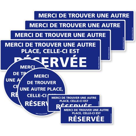 Planche de 8 panneaux autocollants Place de stationnement réservée . Autocollants dissuasifs pour stationnement interdit à coller sur les vitres de voiture. Mélange de 8 stickers place réservée (1/5)