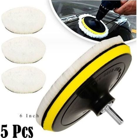 5 Pièces 150mm Tampon de Polissage en Laine, Disque Polissage Éponge de Polissage Pads Kit Polissage Voiture pour avec M14 Foret pour Perceuse pour Polissage de Voiture Meulage Cirage (1/5)