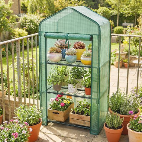 Serre de jardin avec étagères 3 niveaux, serre de balcon, bâche renforcée PE, châssis en acier, 59 x 39 x 127 cm, vert (1/5)