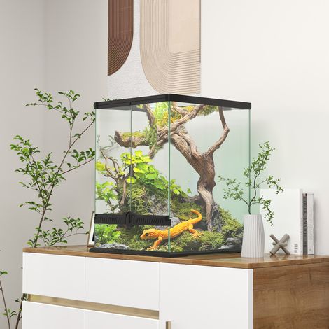 Terrarium noir boîtier en verre gestion des câbles verrouillable 45x45x60cm aménagement intérieur