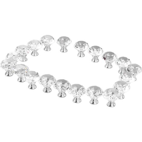 Lot de 20 boutons de meuble en cristal, en alliage d'aluminium, boutons de tiroir ronds transparents pour meubles de cuisine, armoires, salles de bain, tiroirs (1/5)