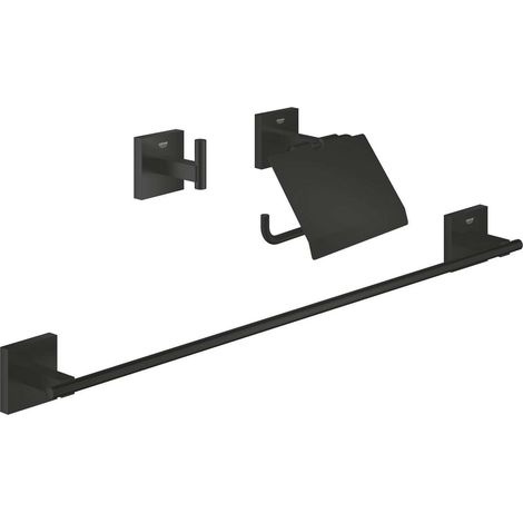 Grohe QuickFix Start Cube - Set di accessori da bagno 3 in 1, nero opaco 411242430