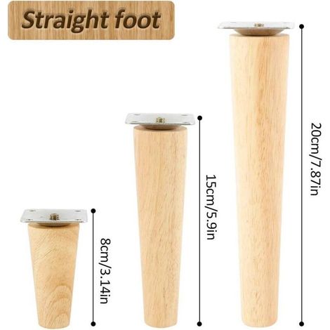 4 pièces pieds de table en bois, pieds de canapé en bois pieds de meubles, pieds de meubles en bois 8cm/15cm/20cm, avec plaques de montage et vis pour canapé-lit placard chaise de canapé (pied incliné (1/4)