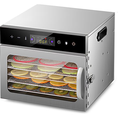 Essiccatore per frutta e carne essiccata con 6/8/12 vassoi, timer 24 ore e finestra di visualizzazione, 400 W, 30-90 °C, comandi touch, acciaio inox 304 per uso domestico/commerciale. (1/4)