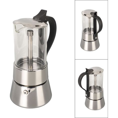 Pot Moka avec dessus en verre de cristal, cuisinière en acier inoxydable, cafetière italienne classique pour 4 tasses