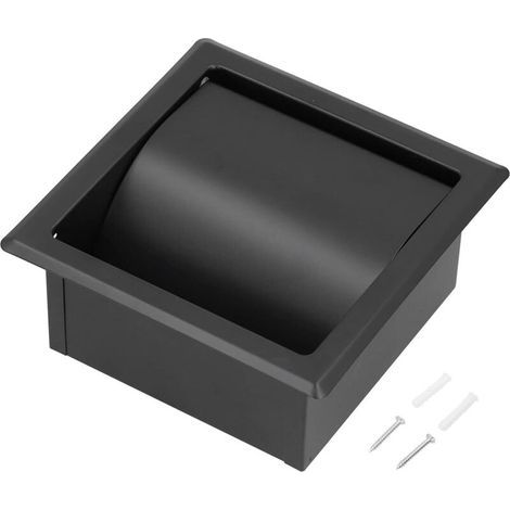 Eingelassener Toilettenpapierhalter aus Edelstahl, quadratisch, mattschwarz, mit integriertem Hygienedeckel, zur Wandmontage (1/4)