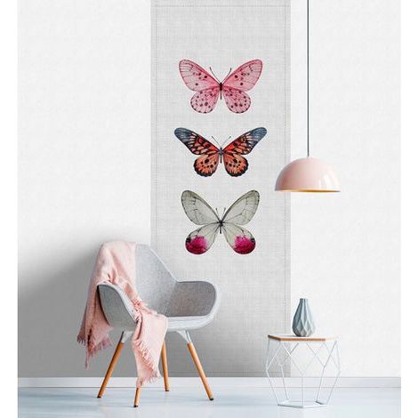 Papier peint panoramique papillon effet textile Tapisserie panoramique rose & beige pour salon Papier peint panoramique chambre fille & couloir (1/3)