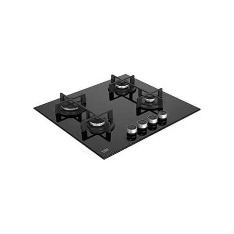 Beko – Table de cuisson gaz encastrable 60 cm – 4 foyers – Verre noir – Allumage électronique – Sécurité thermocouple (1/4)
