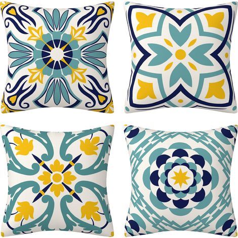 45x45cm Set of 4 Outdoor Waterproof Floral Print Pillowcases Boho Farmhouse Cushion Covers Sofa Cushion Cover Decoration for Patio Garden Balcony Living Room Bedroom (1/5)