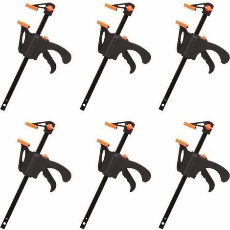 Lot de 6 serre-joints en forme de F – Serrage rapide jusqu'à 10 cm – Construction solide avec coussin antidérapant – Outils pour menuiserie - 4pouces (1/4)