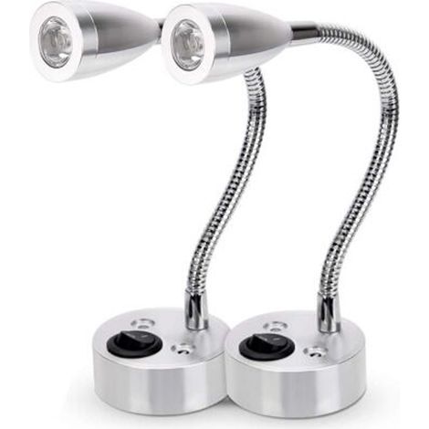 Lámpara de pared LED de 2 piezas, foco LED de 12 V, luz de lectura - Plata B, 3 W, luz cálida, 3200 K (1/5)