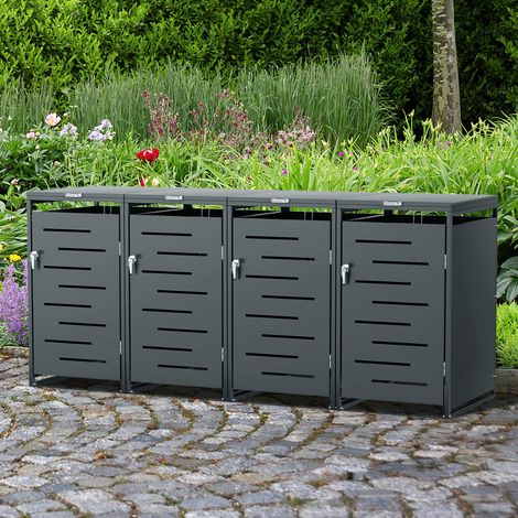 Wolketon Mülltonnenbox 4er Set Edelstahl Mülltonnenverkleidung für 120L und 240L Tonnen, wetterfest mit Lüftungsschlitzen und Deckel